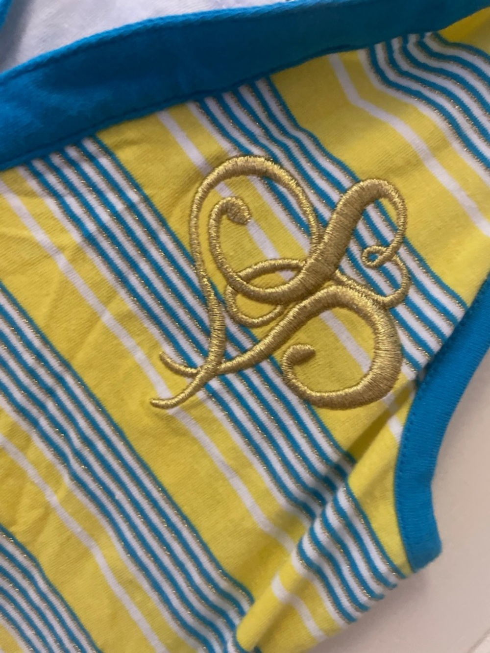South Pole Yellow Teal Striped Tank Top with Gold Monogram